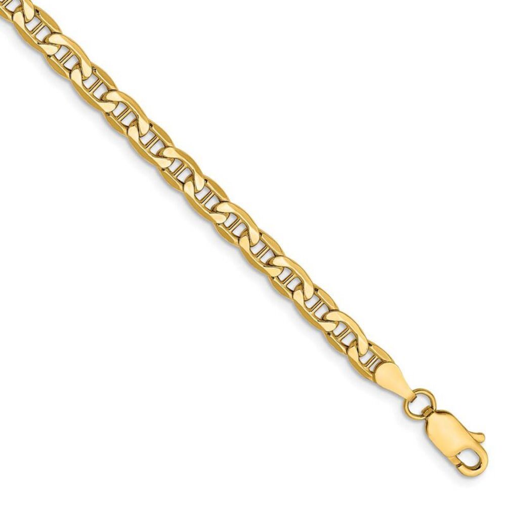 4mm, 14k Yellow Gold, Hollow Anchor Link Chain Bracelet, 8 Inch